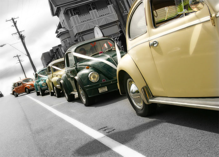 Beetles arriving at the church