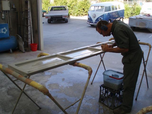 Rob started the wet sanding of the gates.